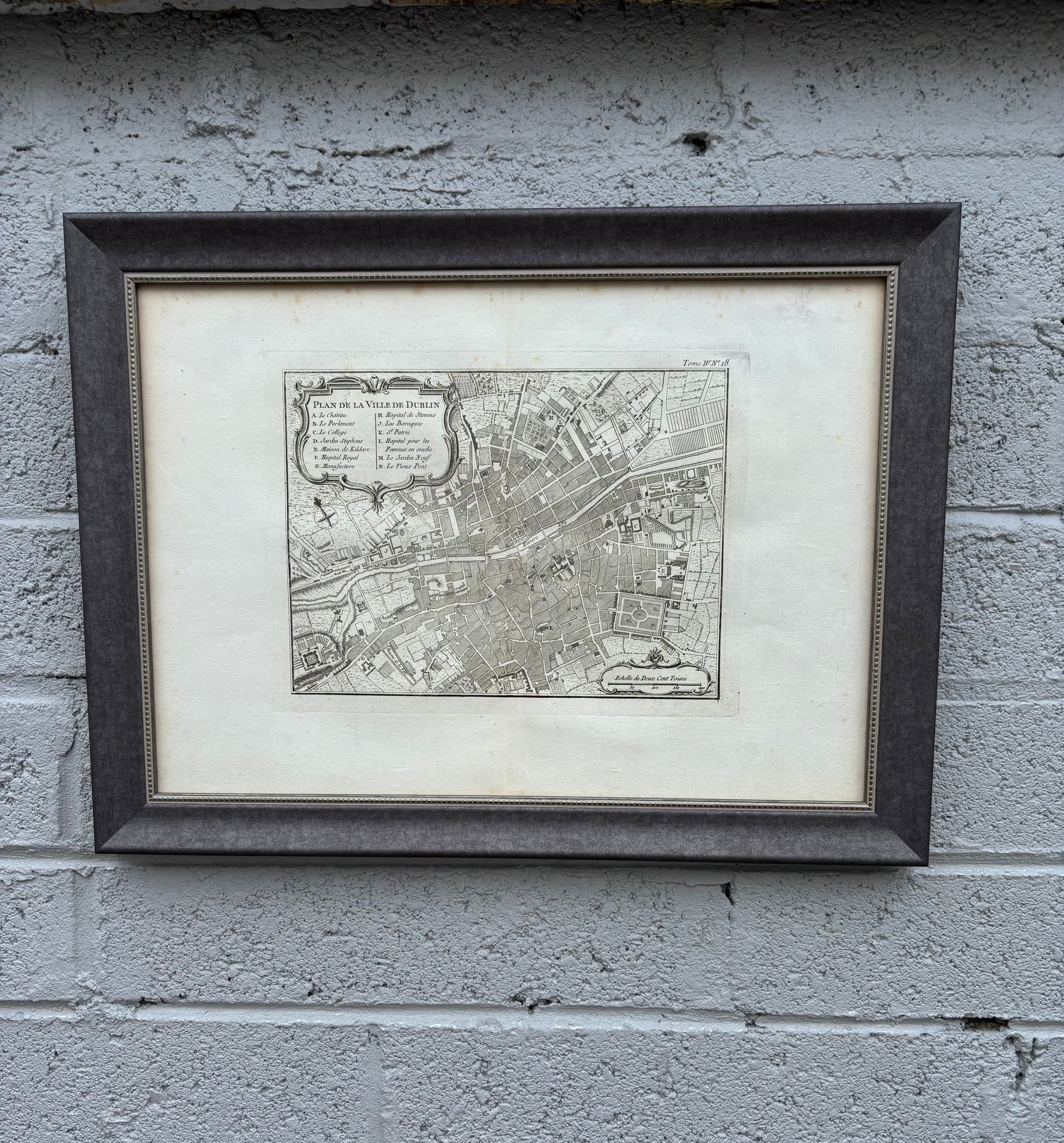 1764 Jacques-Nicholas Bellin Copperplate Engraving: 'Plan de la Ville de Dublin'