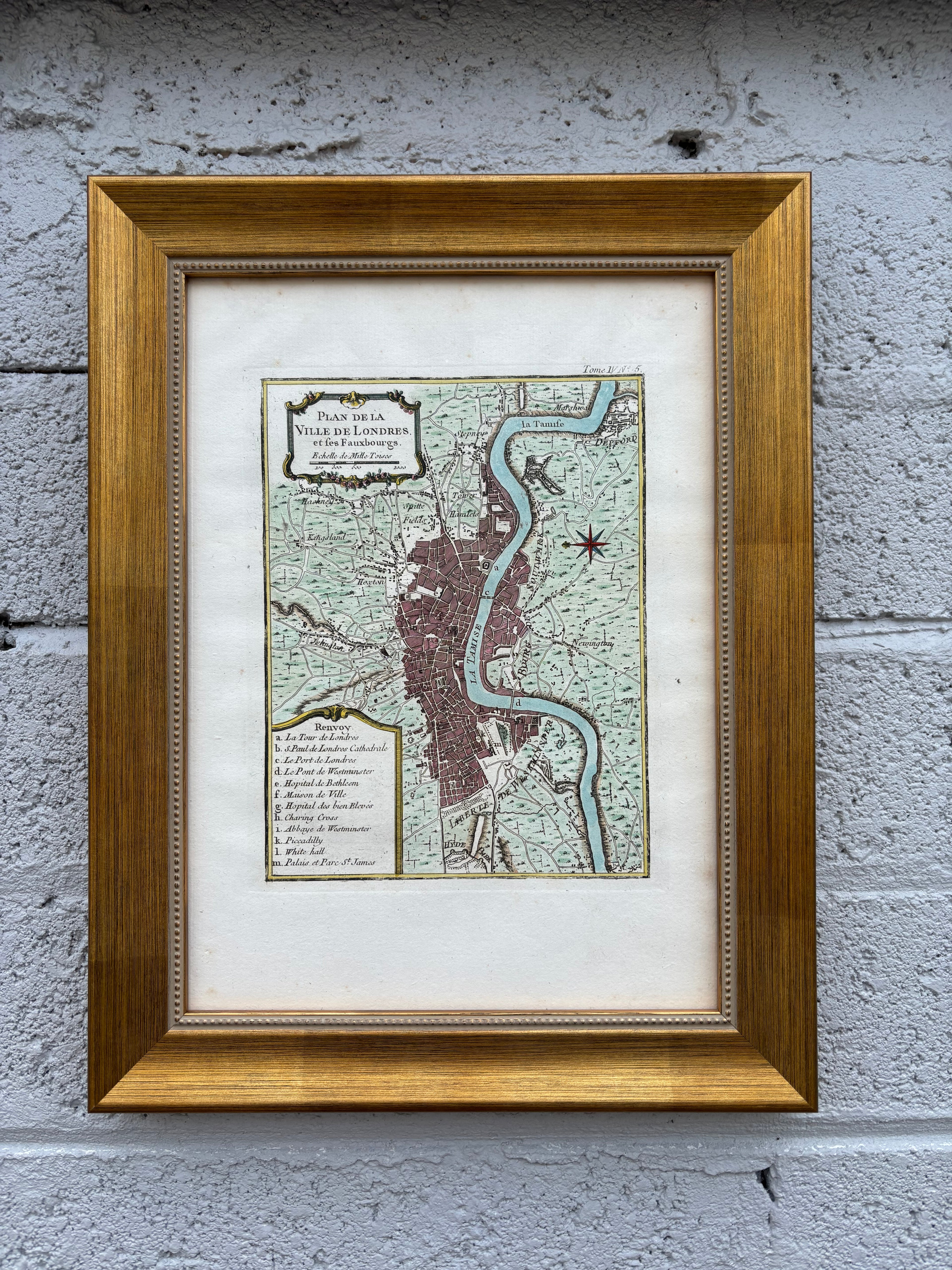 Jacques-Nicholas Bellin: 'Plan de la Ville de Londres' – Antique Hand-Coloured Map, 1764