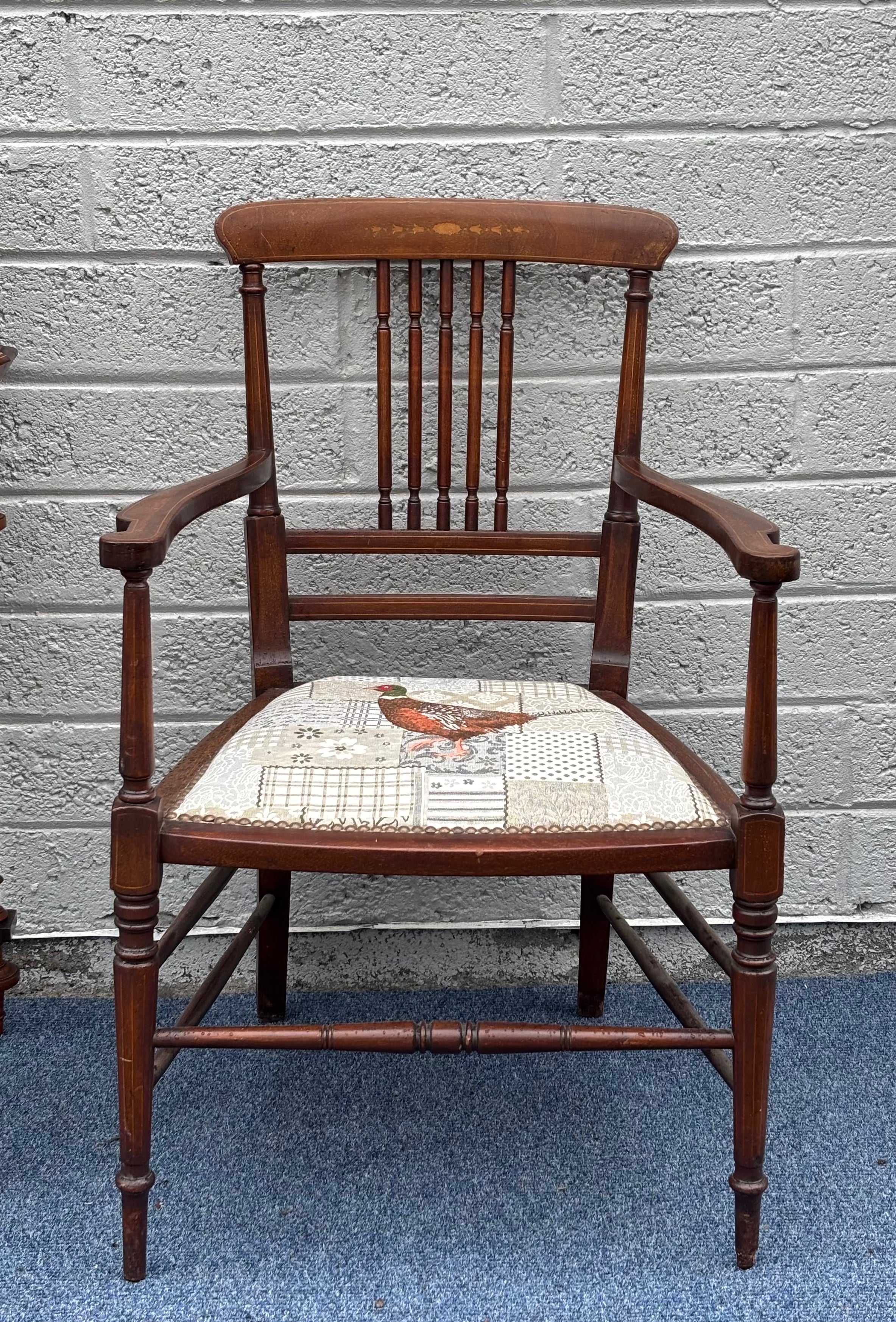 Edwardian Inlaid Mahogany Spindle-Back Open Armchair, c. 1905