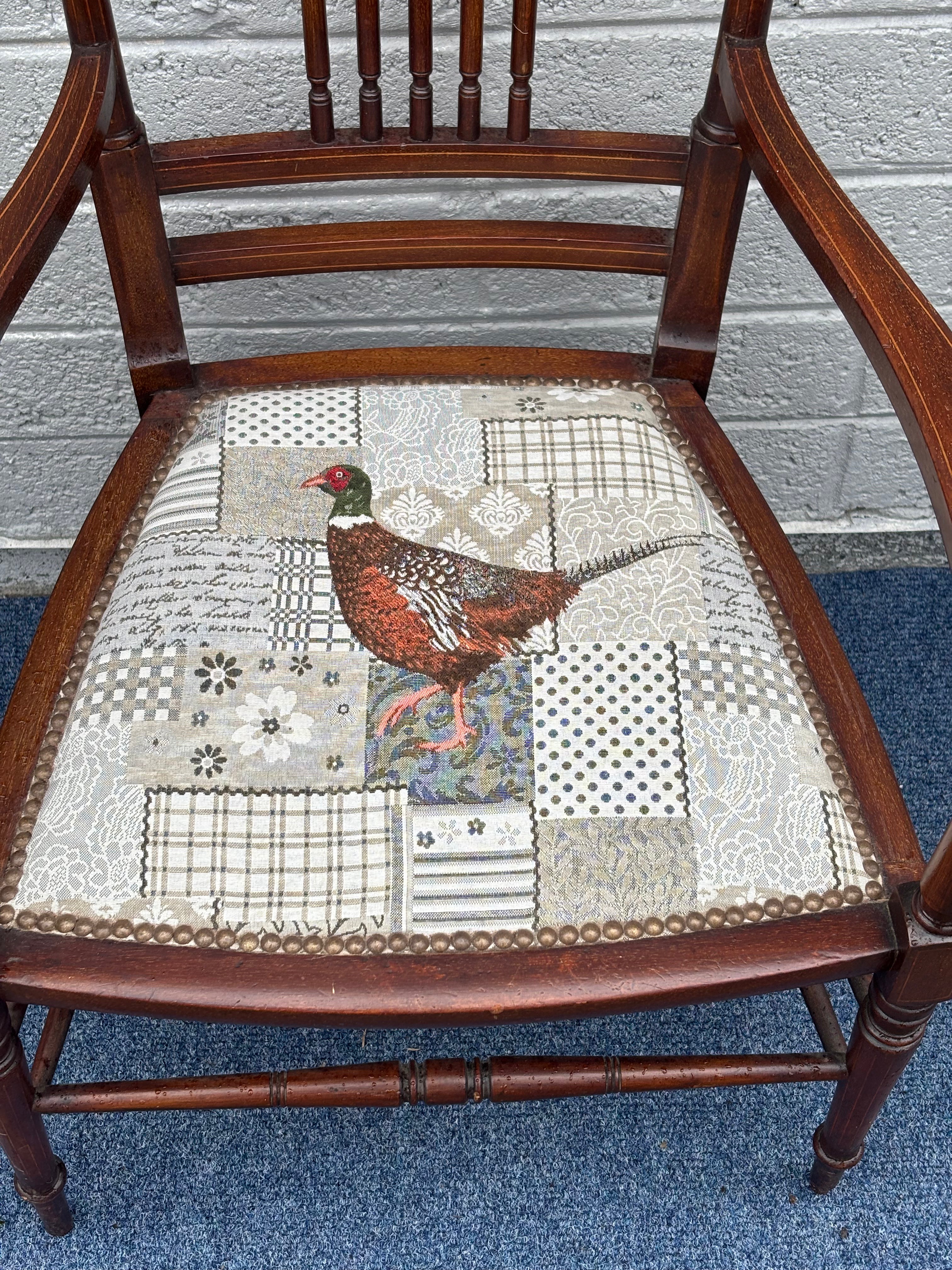 Edwardian Inlaid Mahogany Spindle-Back Open Armchair, c. 1905