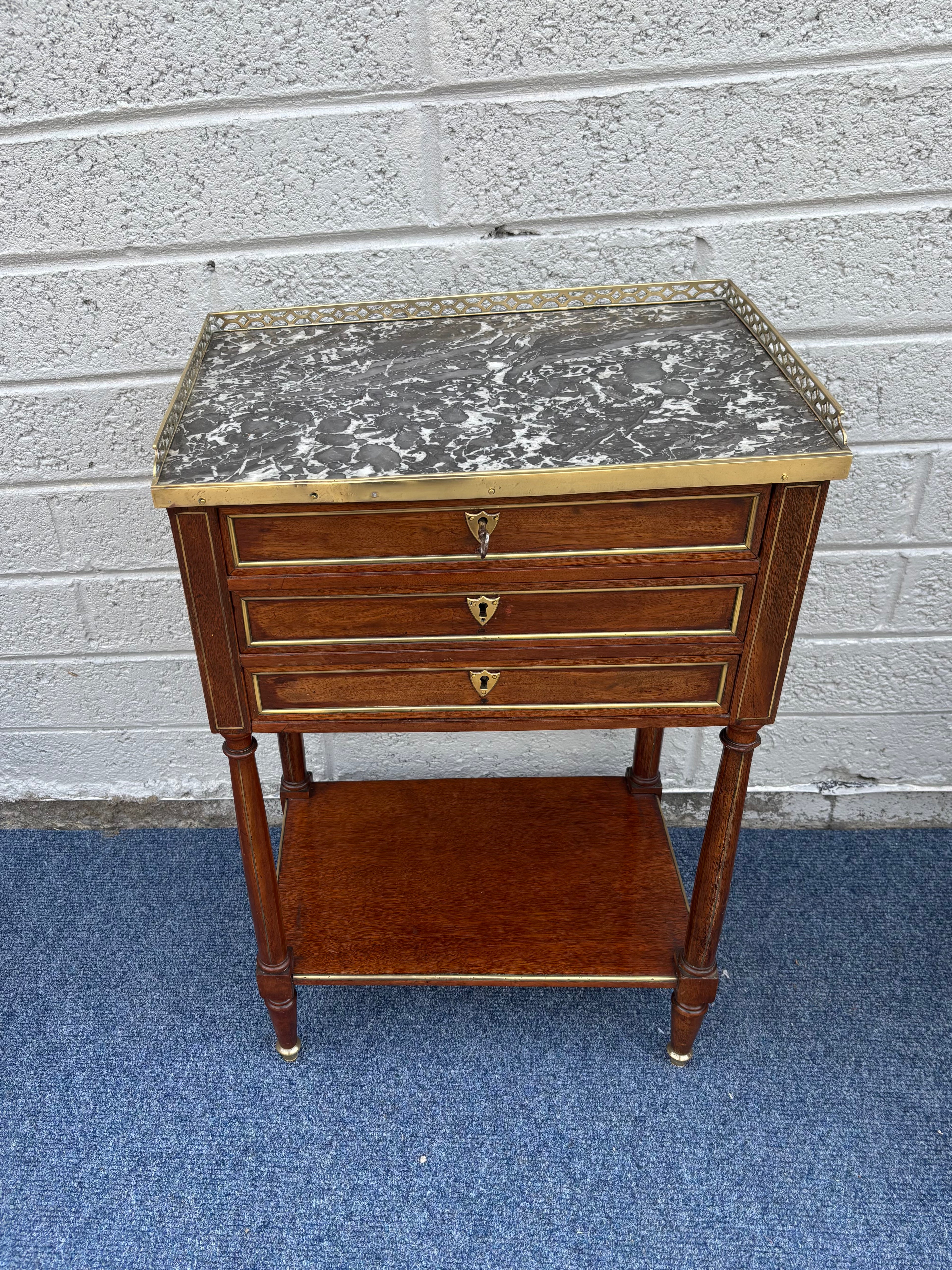 Fine French Louis XVI Style Mahogany Chiffonnière Table with Marble Top