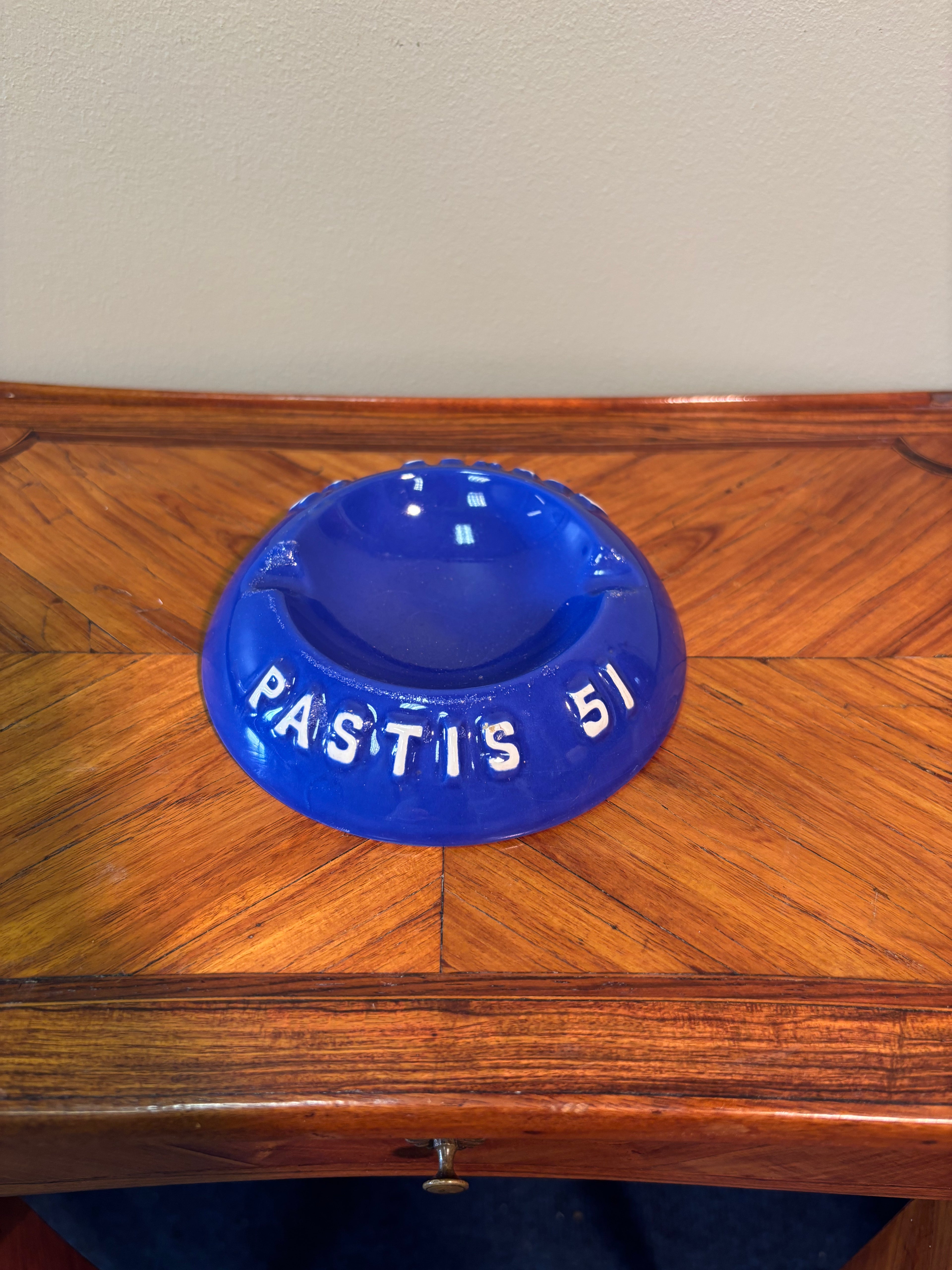 Mid-Century French Pastis 51 Blue Ceramic Advertising Ashtray – Vintage Barware
