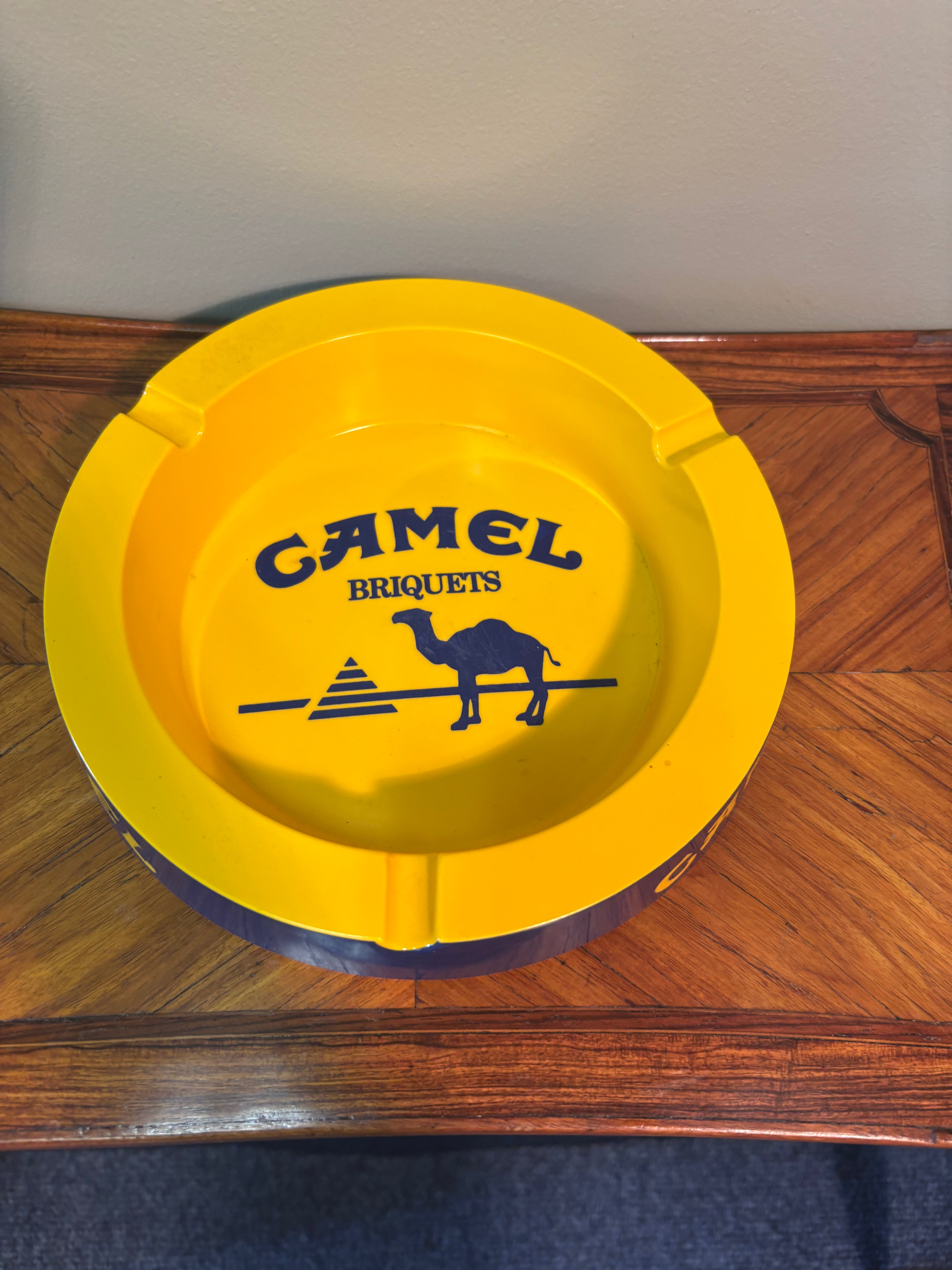 Retro Camel Cigarettes Yellow & Navy Blue Tobacciana Advertising Ashtray