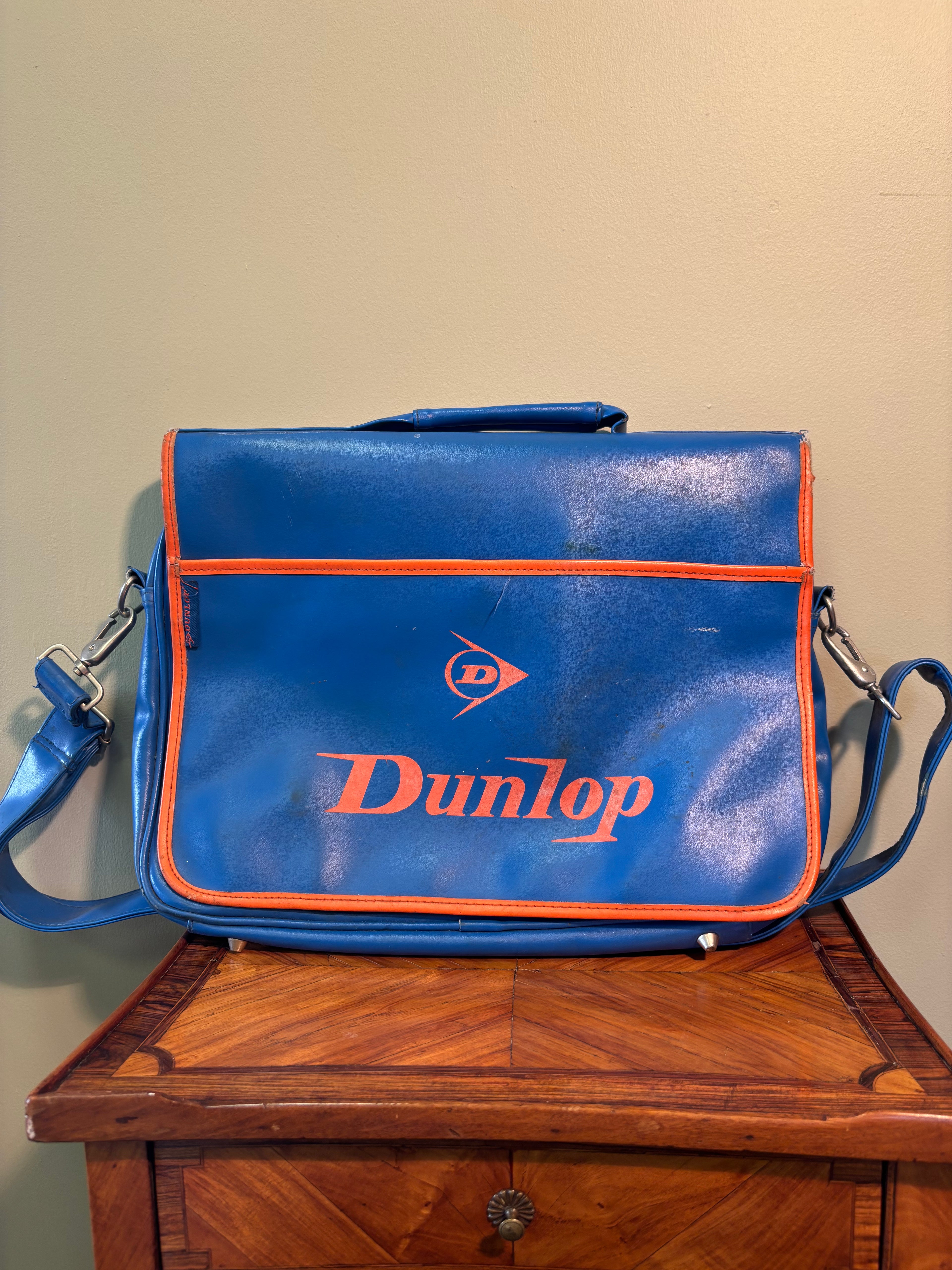 1970s/1980s Dunlop Vinyl Messenger Satchel Bag – Retro Royal Blue & Orange Flight Bag