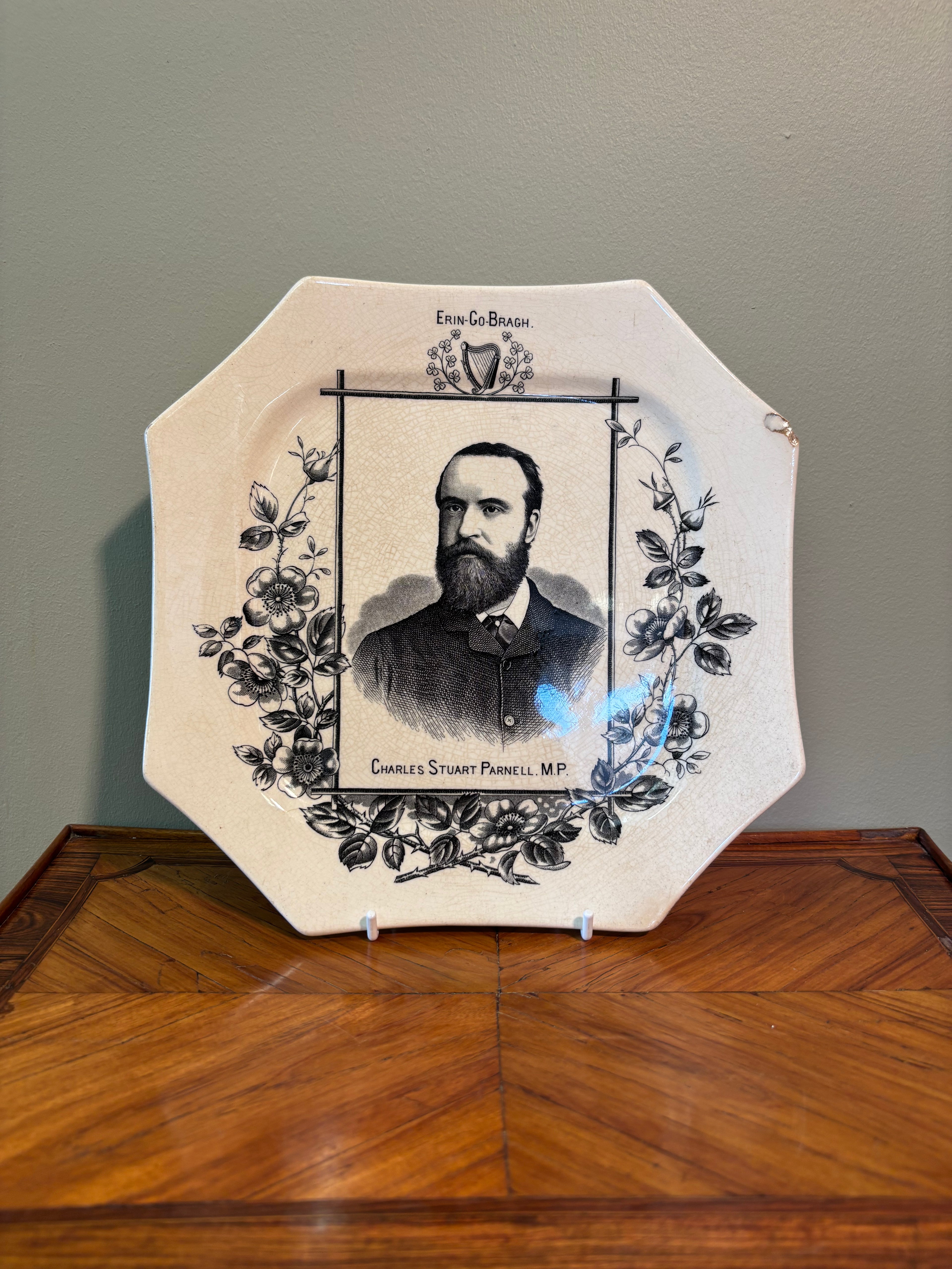 Victorian 1886 Charles Stewart Parnell MP Commemorative Octagonal Plate