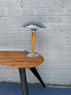 Mid-Century Modern Chrome and Wood Mushroom Table Lamp
