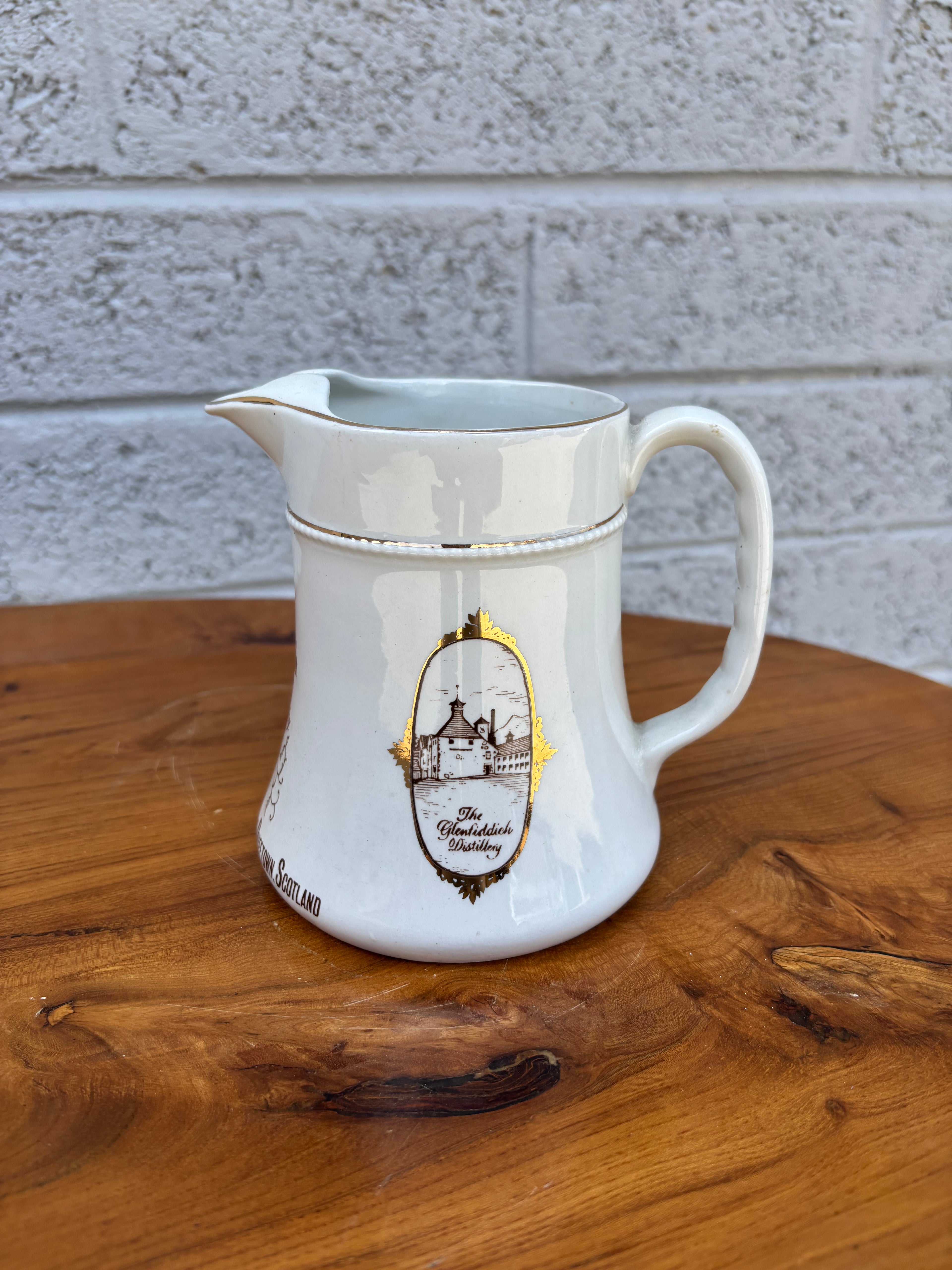 Glenfiddich Distillery Ceramic Whisky Water Pitcher with Gold Gilt Trim