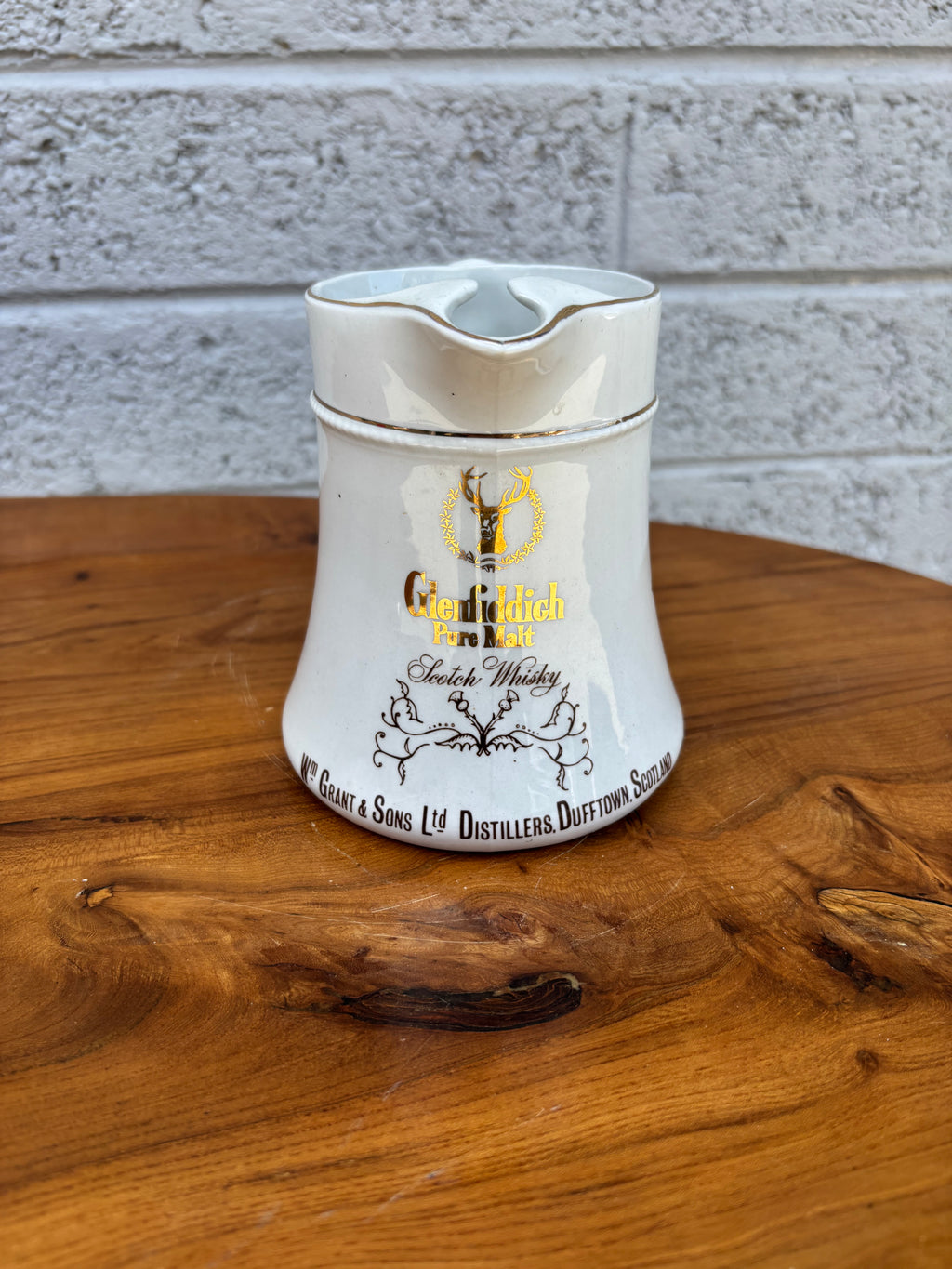 Glenfiddich Distillery Ceramic Whisky Water Pitcher with Gold Gilt Trim