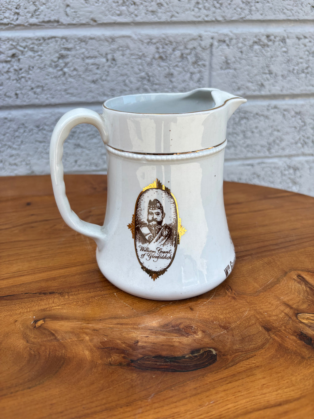 Glenfiddich Distillery Ceramic Whisky Water Pitcher with Gold Gilt Trim