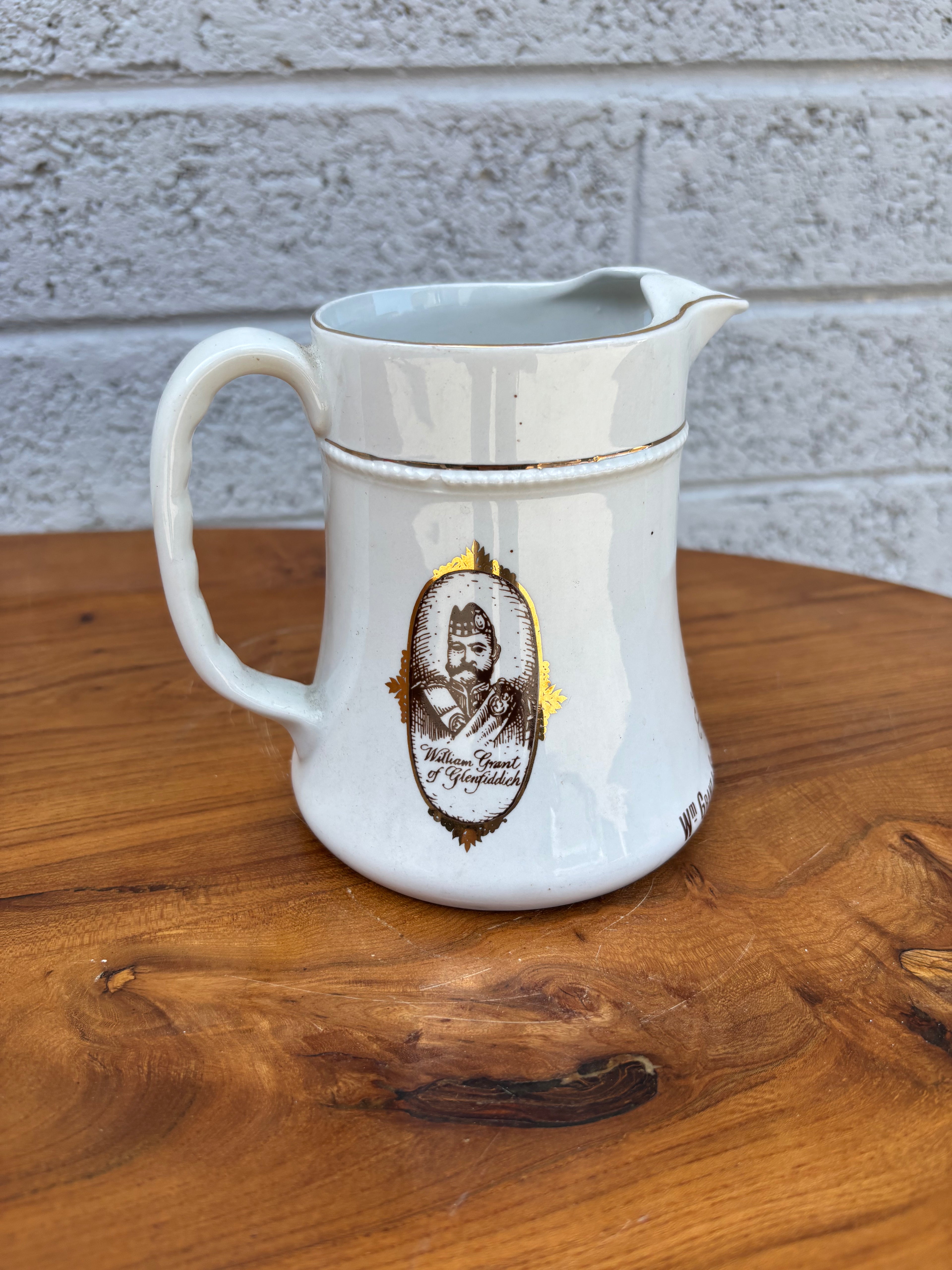 Glenfiddich Distillery Ceramic Whisky Water Pitcher with Gold Gilt Trim