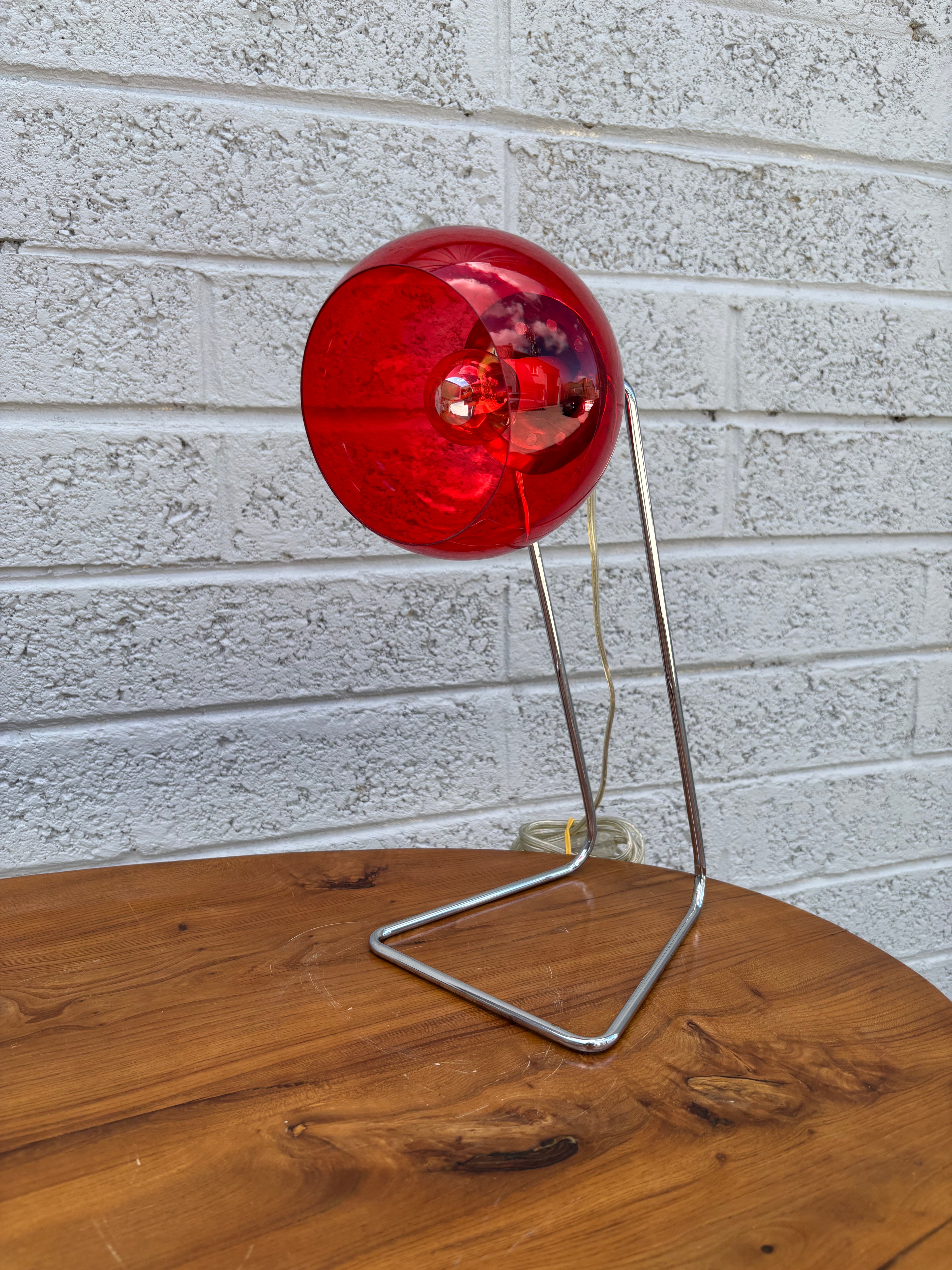 Mid-Century Space Age Red Glass & Chrome Infraphil Desk Lamp, 1970s