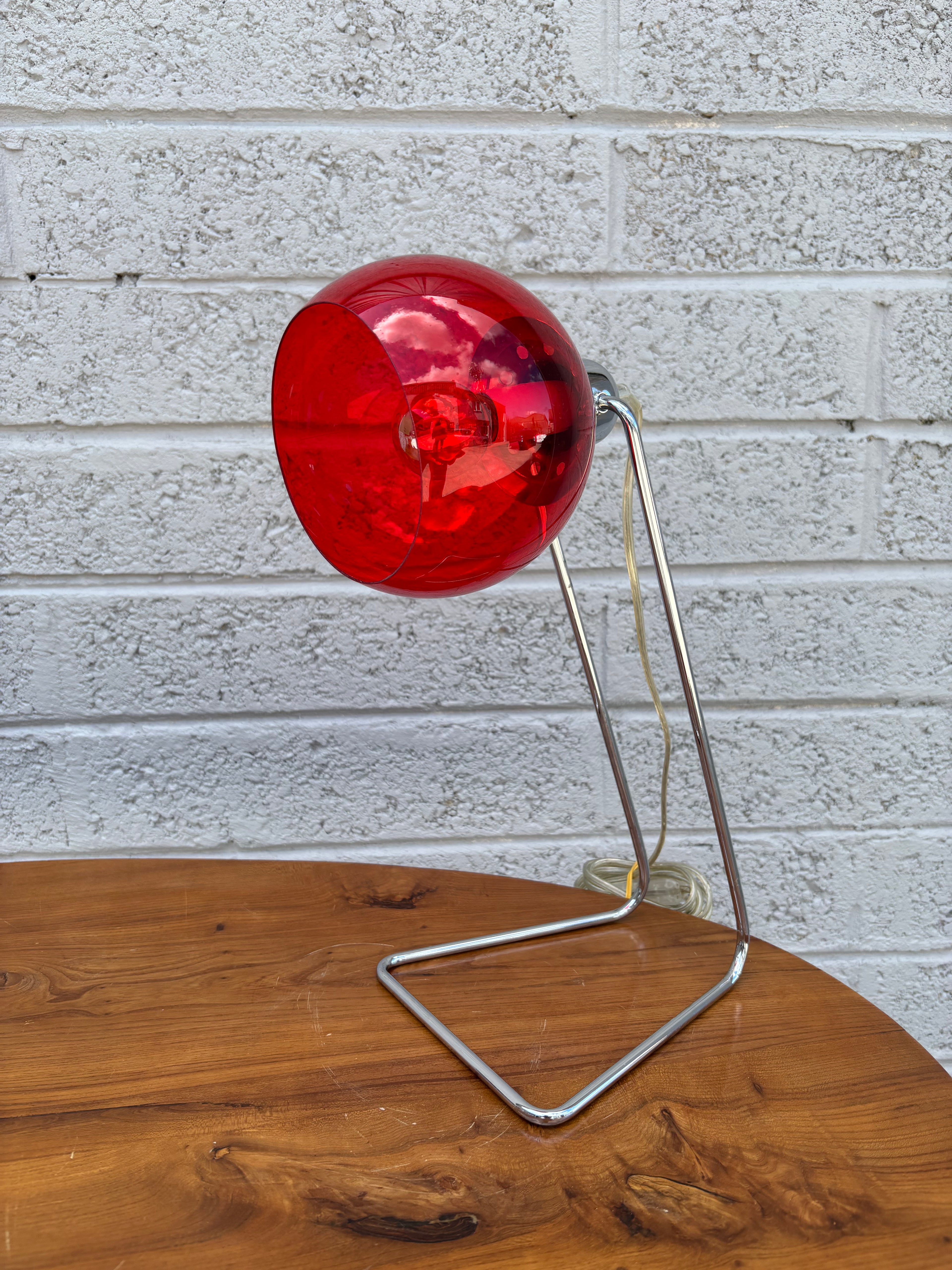 Mid-Century Space Age Red Glass & Chrome Infraphil Desk Lamp, 1970s