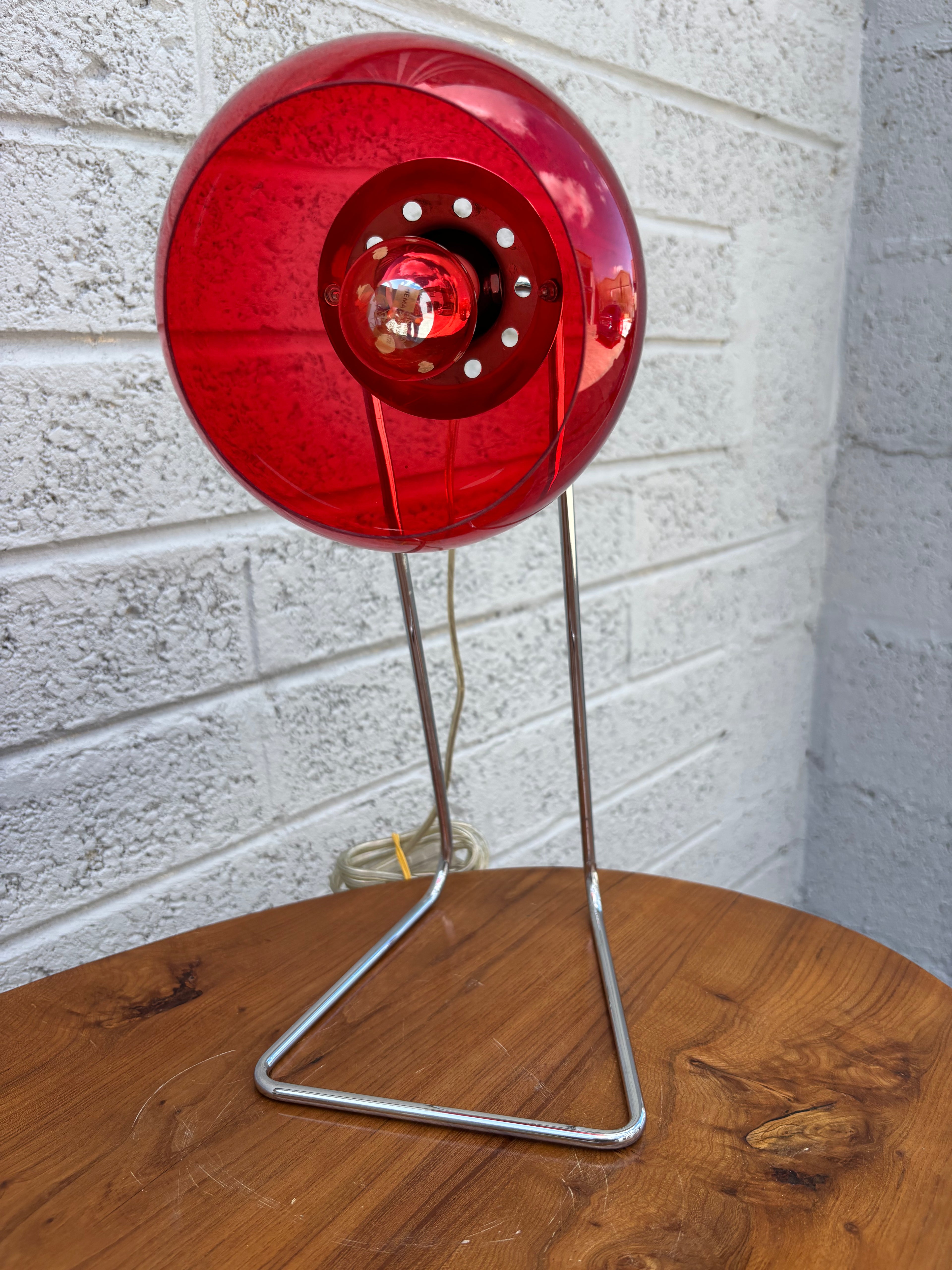 Mid-Century Space Age Red Glass & Chrome Infraphil Desk Lamp, 1970s