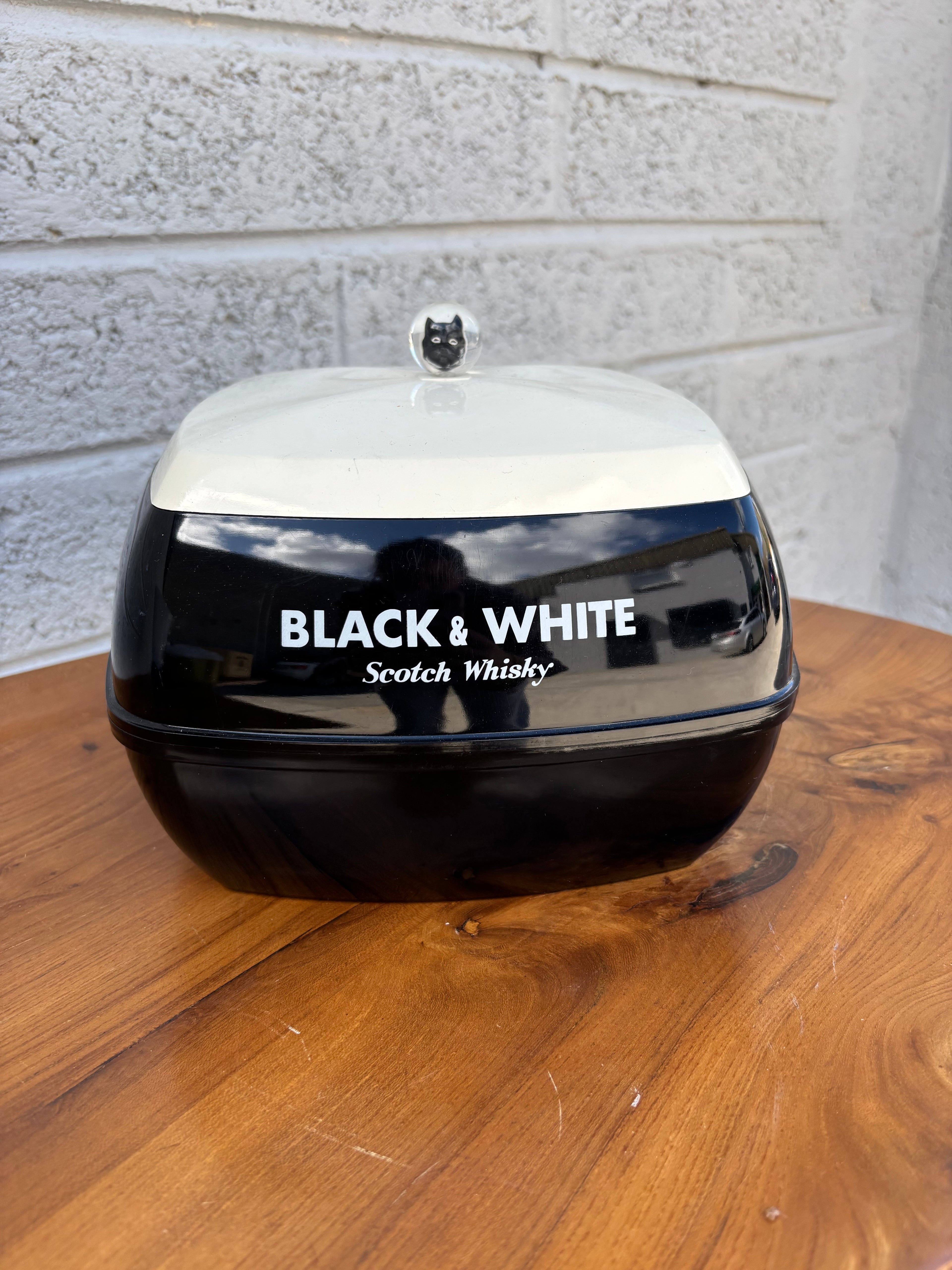 1970s Mid-Century Modern "Black & White" Whisky Advertising Ice Bucket – Collectible Pubware
