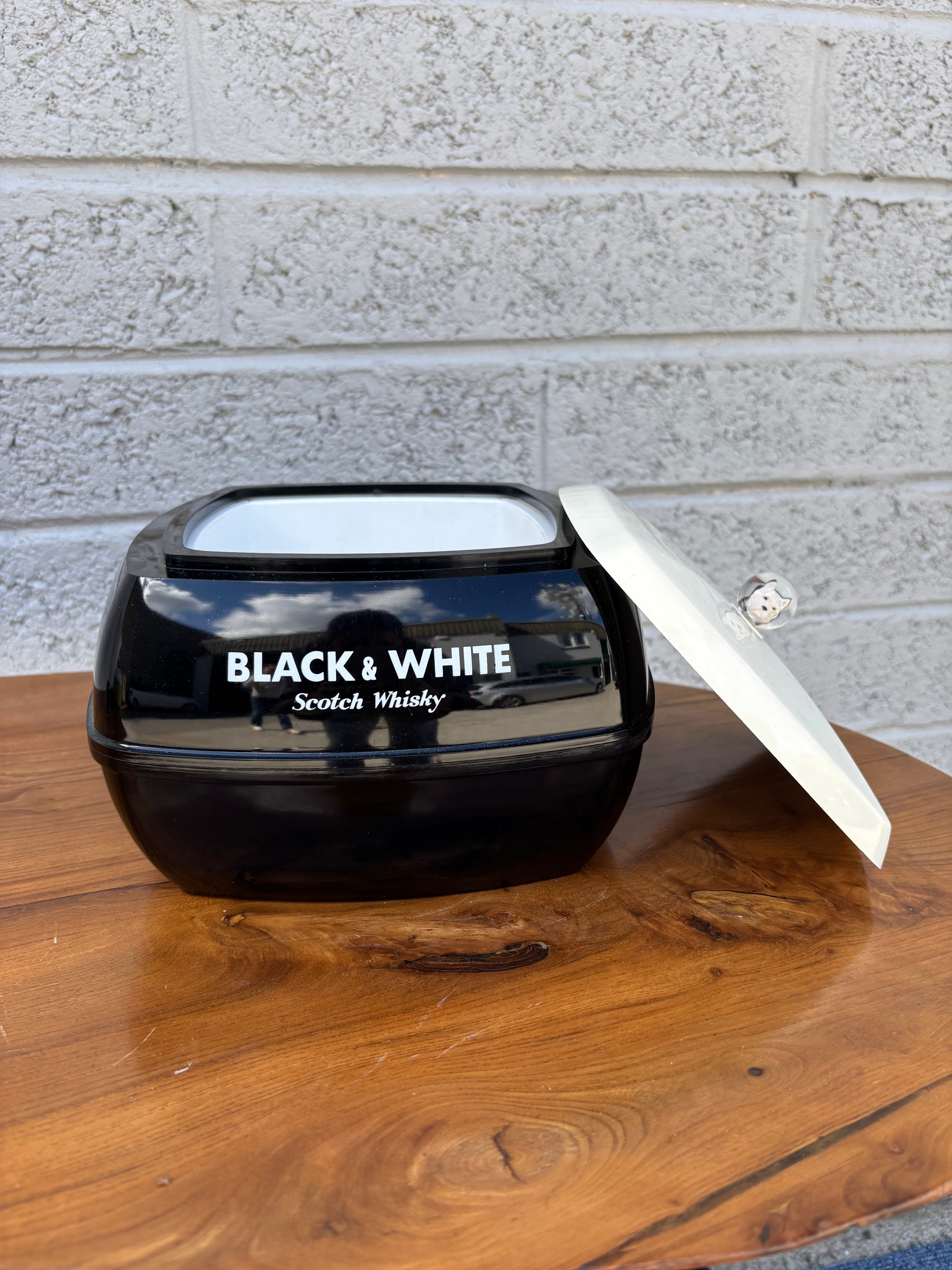 1970s Mid-Century Modern "Black & White" Whisky Advertising Ice Bucket – Collectible Pubware