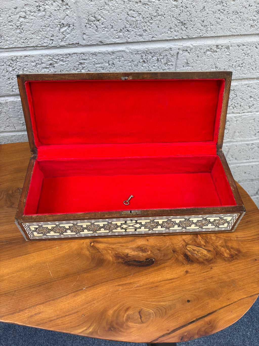 Mid-20th Century Middle Eastern Mother-of-Pearl and Bone Inlaid Marquetry Jewelry Box