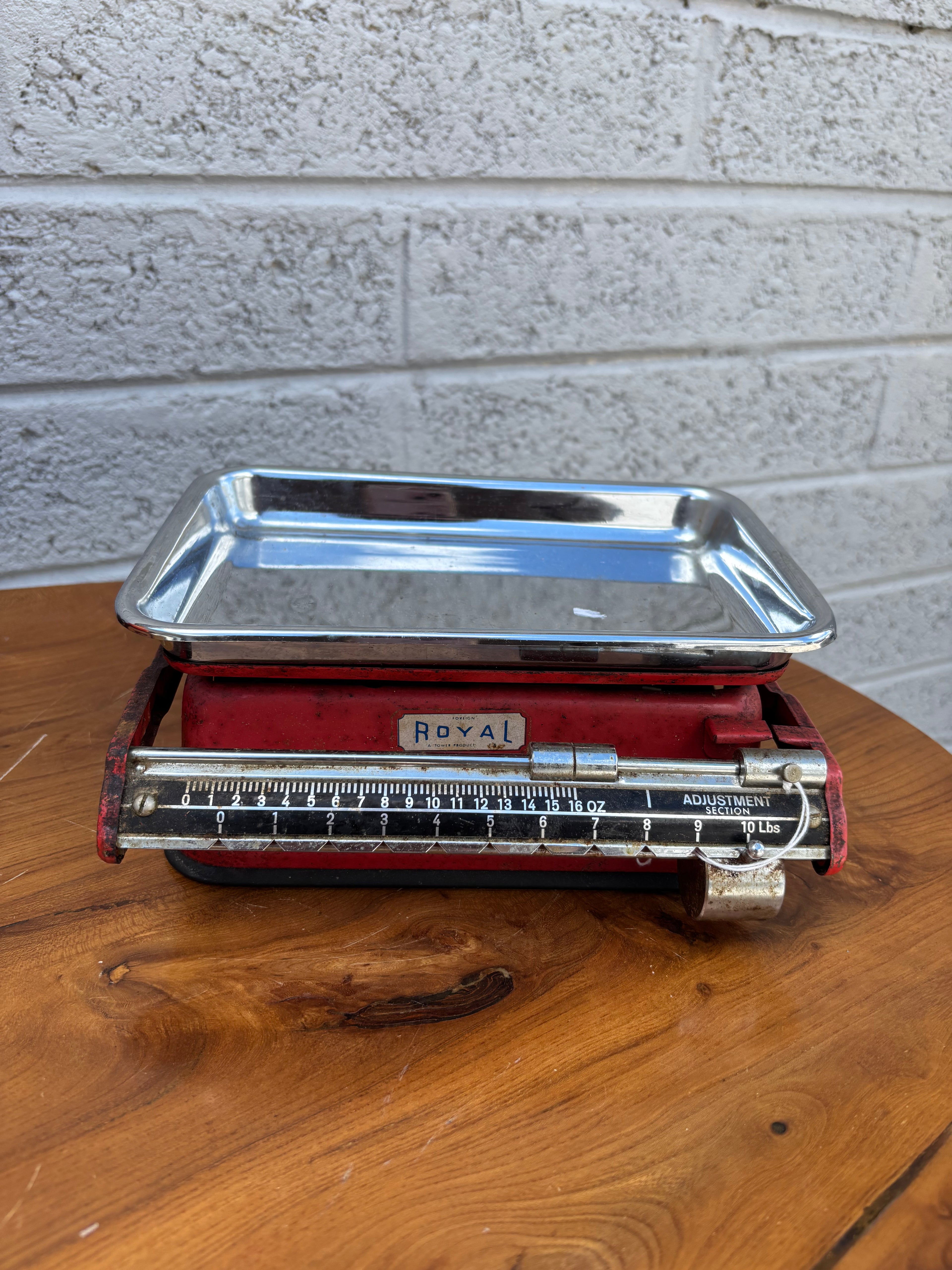 Mid-Century "Royal" Red Cast Iron Beam Kitchen Scale