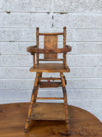 Antique Victorian Wooden Children's High Chair with Etched Back Splat, c. 1890-1910