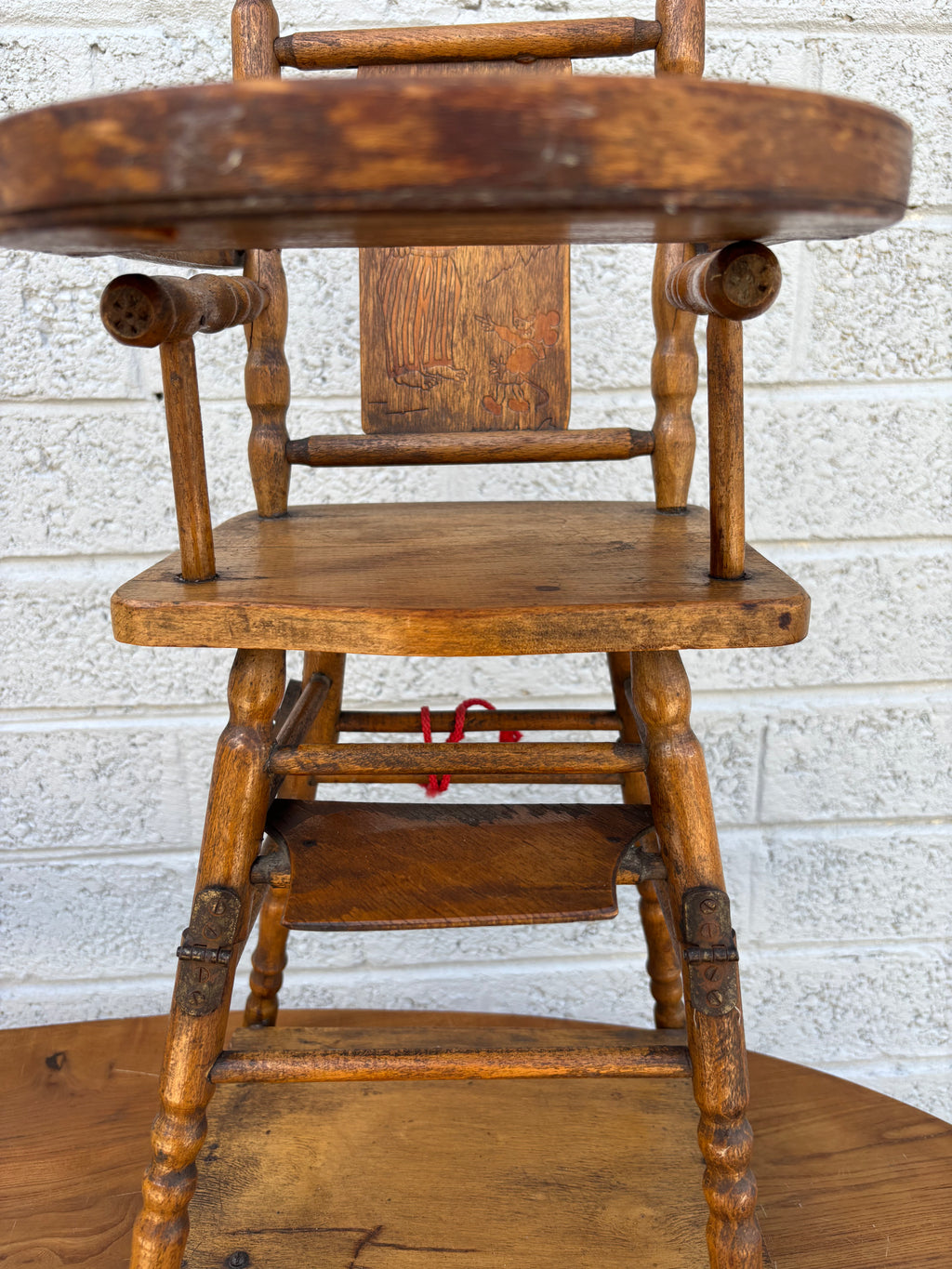Antique Victorian Wooden Children's High Chair with Etched Back Splat, c. 1890-1910