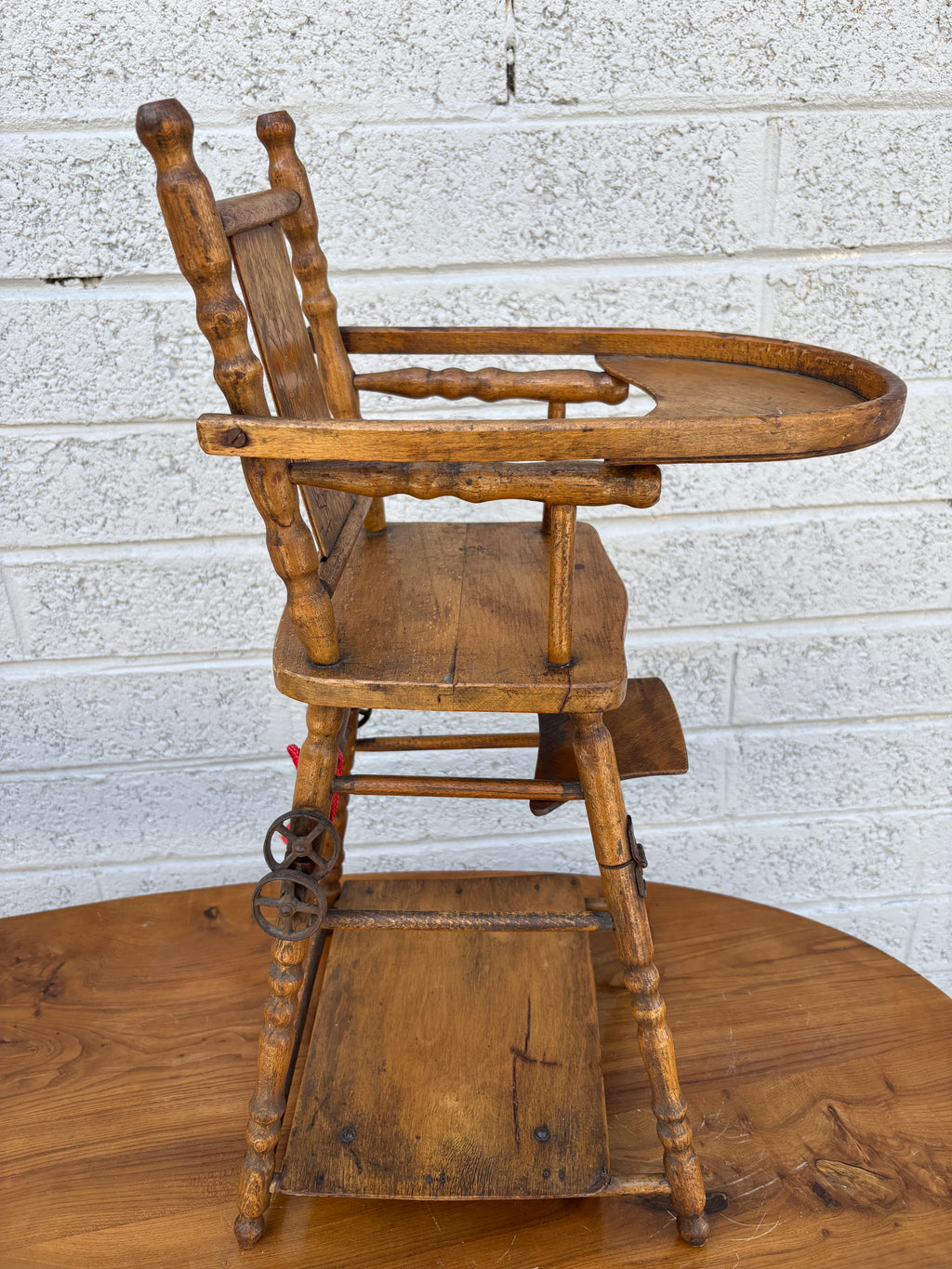Antique Victorian Wooden Children's High Chair with Etched Back Splat, c. 1890-1910