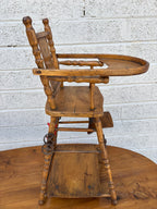 Antique Victorian Wooden Children's High Chair with Etched Back Splat, c. 1890-1910