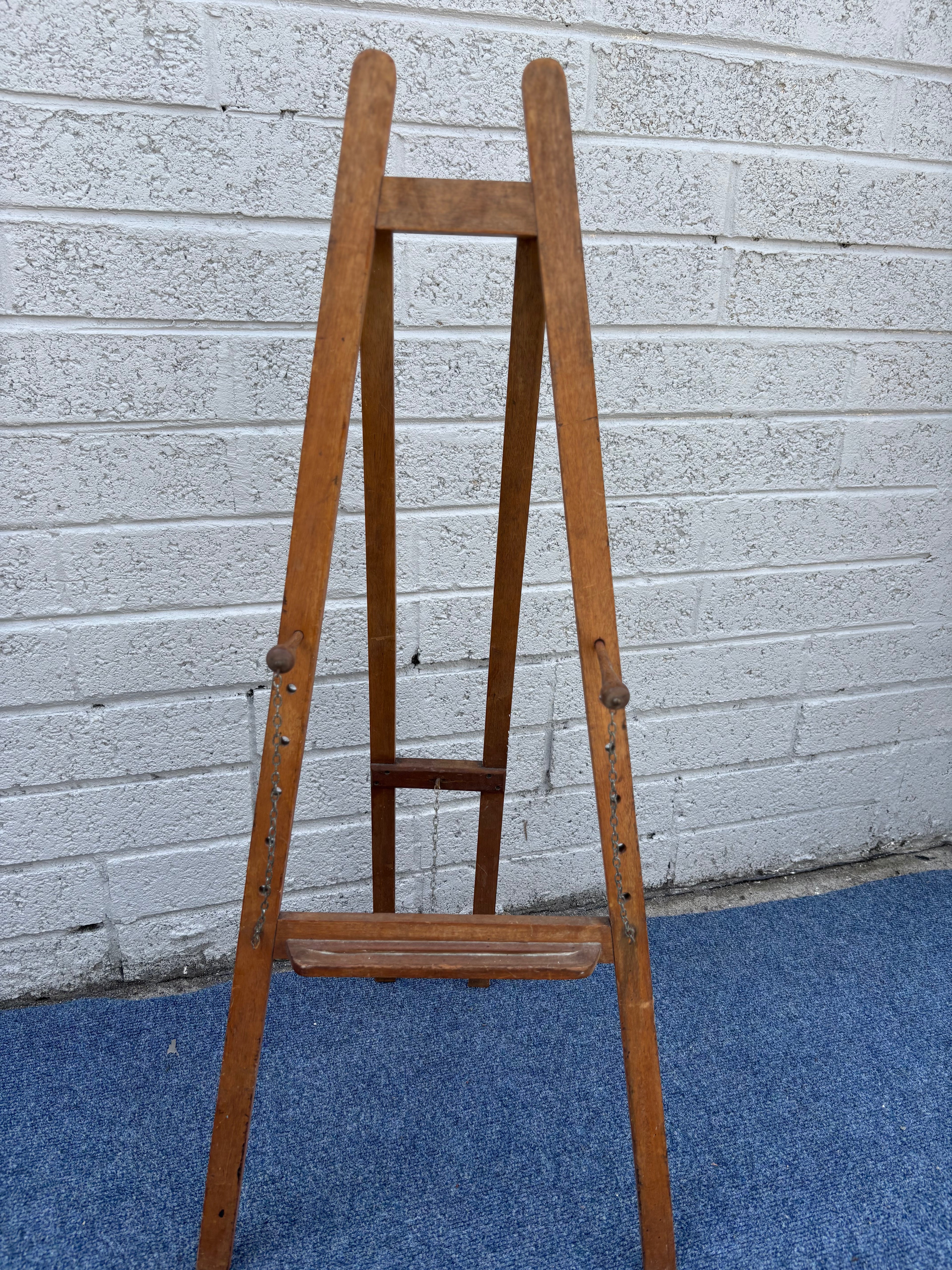 Mid-Century Wooden A-Frame Studio Easel with Peg & Chain Adjustment
