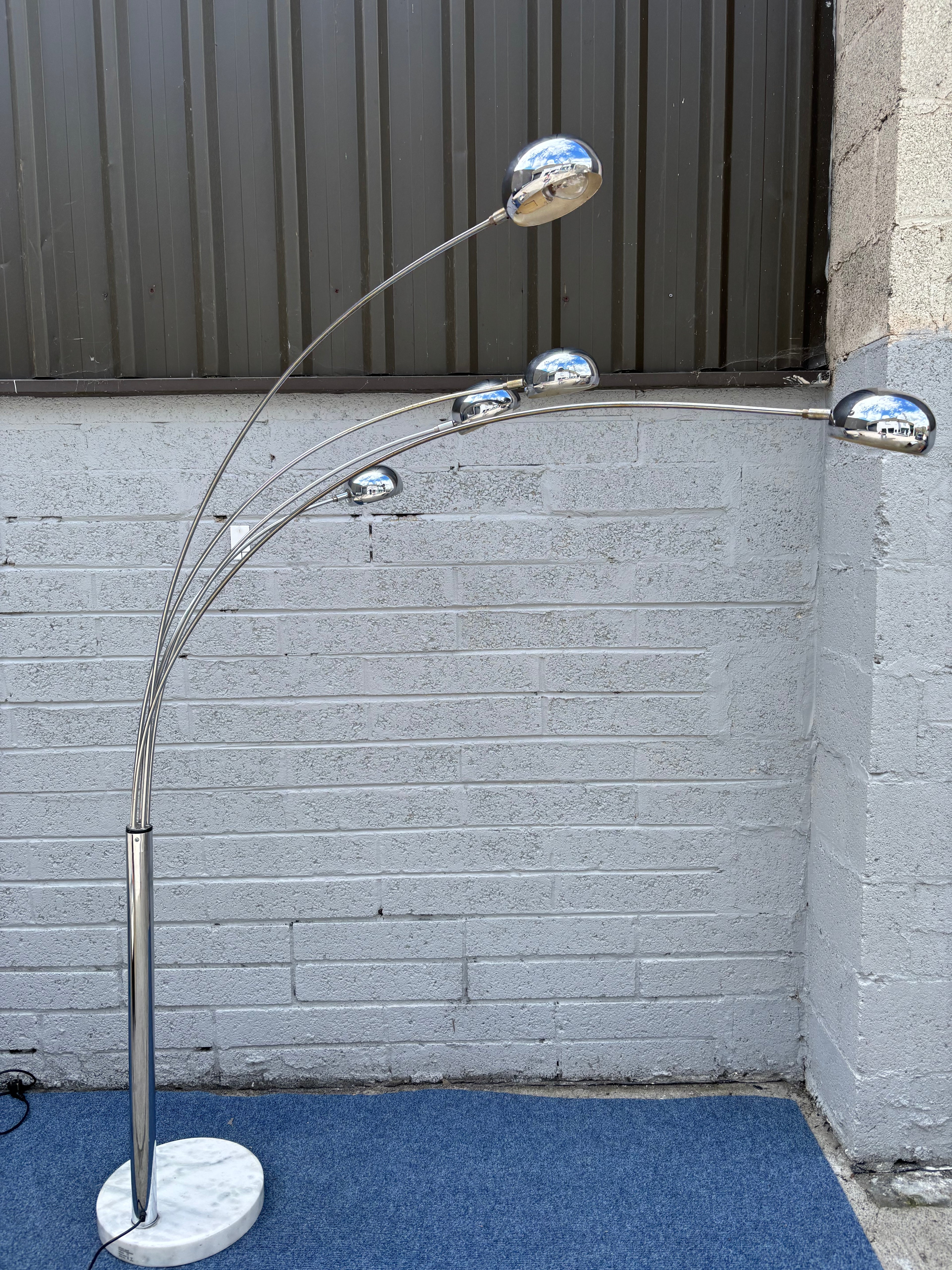 Space Age 5-Arm Chrome Arc Floor Lamp with Marble Base