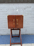 Campaign-Style Leather Trunk Cocktail Cabinet on Stand