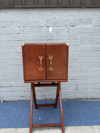 Campaign-Style Leather Trunk Cocktail Cabinet on Stand