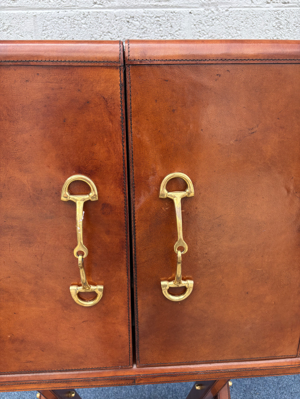 Campaign-Style Leather Trunk Cocktail Cabinet on Stand
