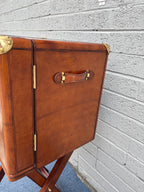 Campaign-Style Leather Trunk Cocktail Cabinet on Stand