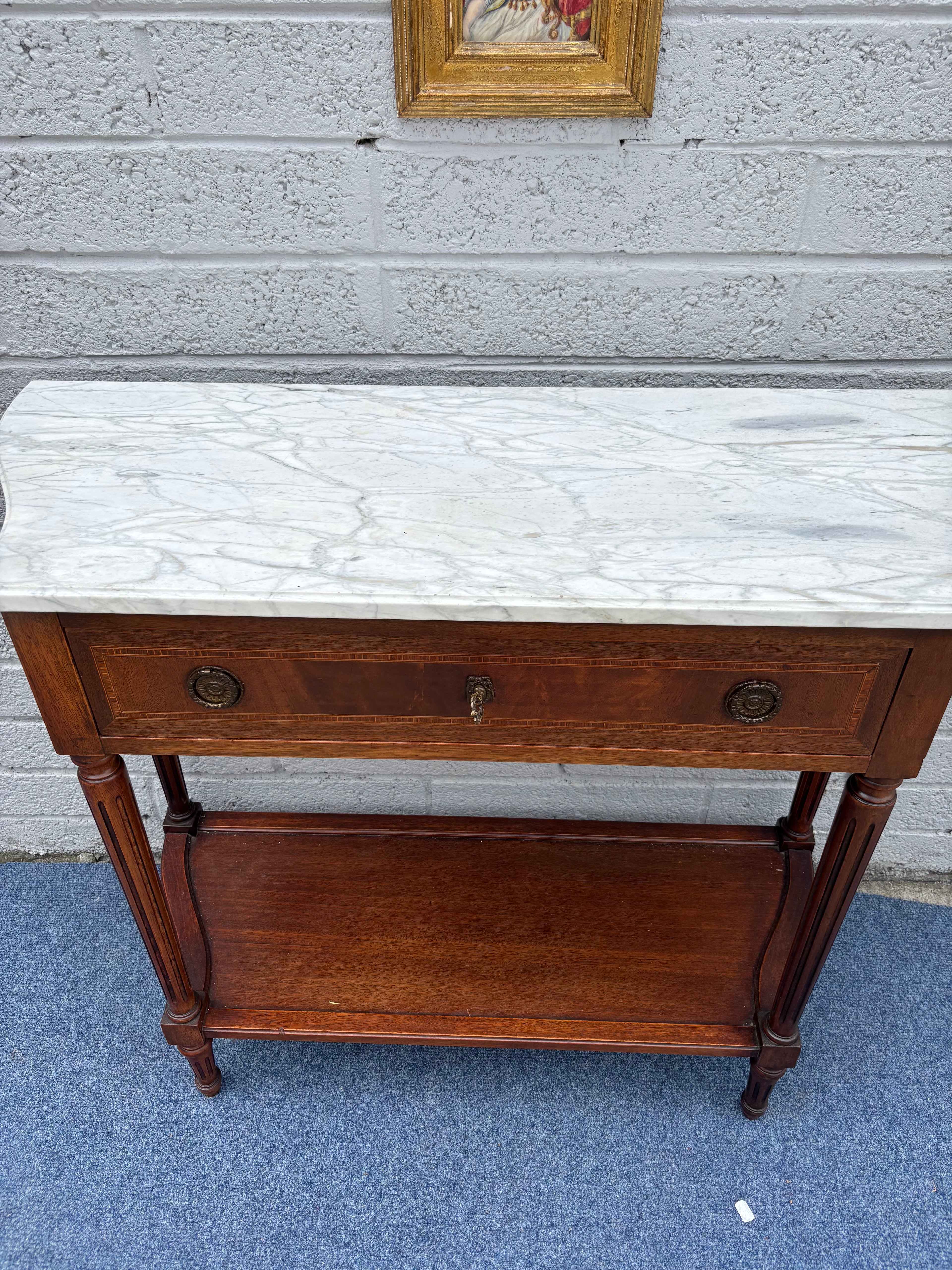 Louis XVI Style Mahogany and Marble-Top Console Table