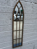Vintage Metal Cathedral Window Mirror — Distressed Rust Patina
