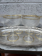 Mid-Century Gold-Rimmed Swirl Optic Champagne Coupes – Set of 6