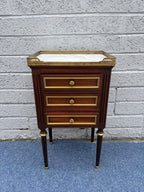 French Louis XVI Style Mahogany & Carrara Marble Bedside Table – Circa 1950