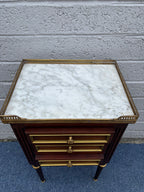 French Louis XVI Style Mahogany & Carrara Marble Bedside Table – Circa 1950