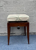 Mid-Century Adjustable Wood Piano Stool with Green Geometric Cushion