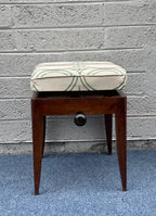 Mid-Century Adjustable Wood Piano Stool with Green Geometric Cushion