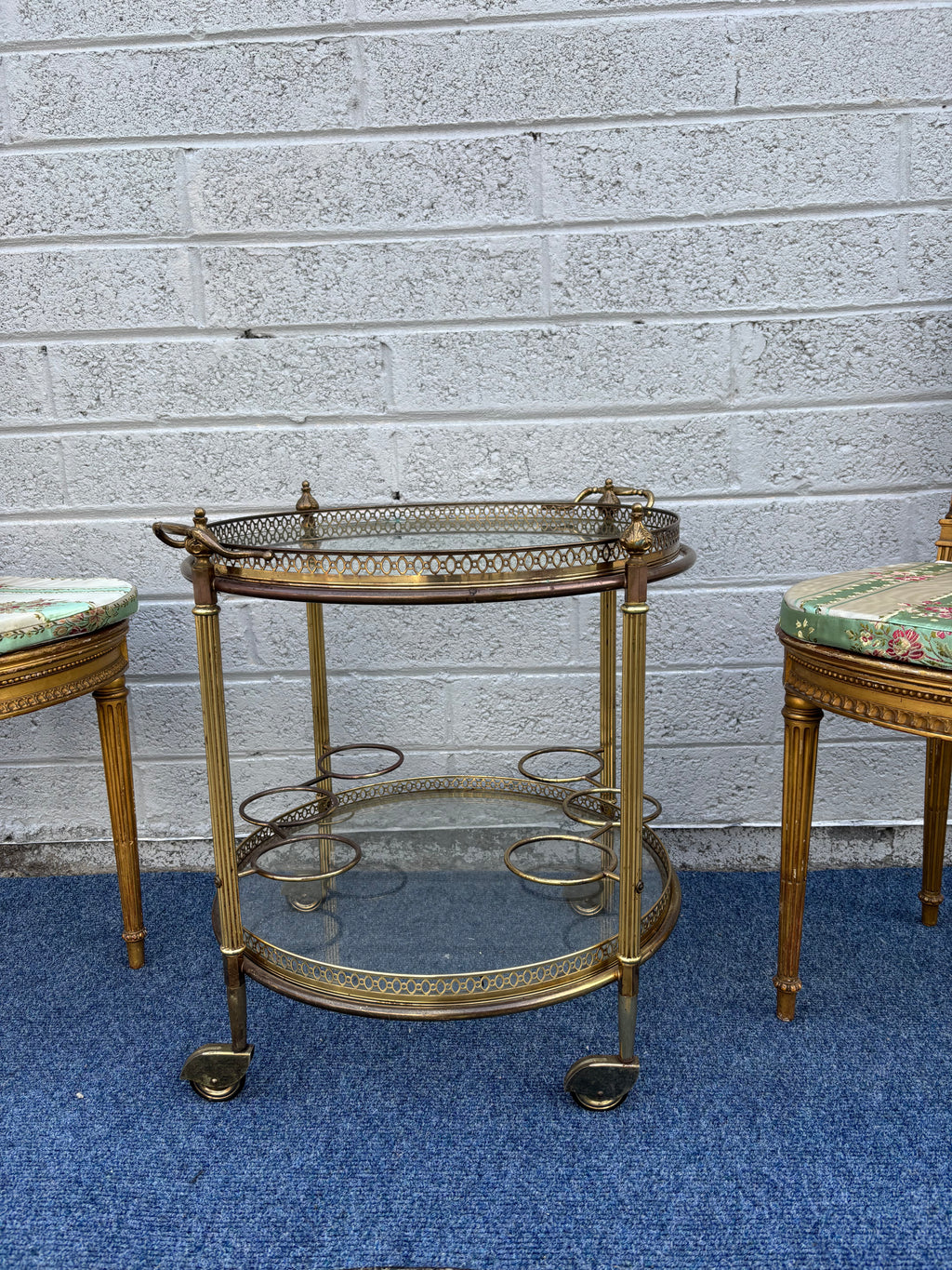 Brass and Glass Bar Cart Neoclassical