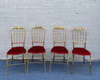 Set of 4 Mid-Century Italian Brass Chiavari Chairs with Red Velvet